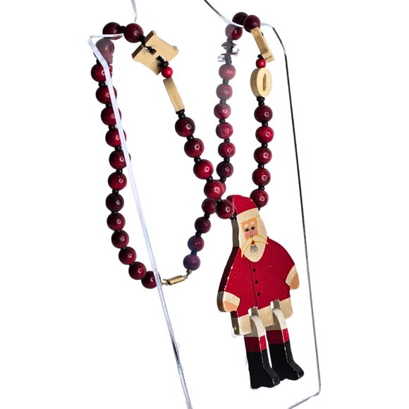 1950s Santa Claus Hand-Painted Hand-Crafted Necklace - Picture 2 of 4